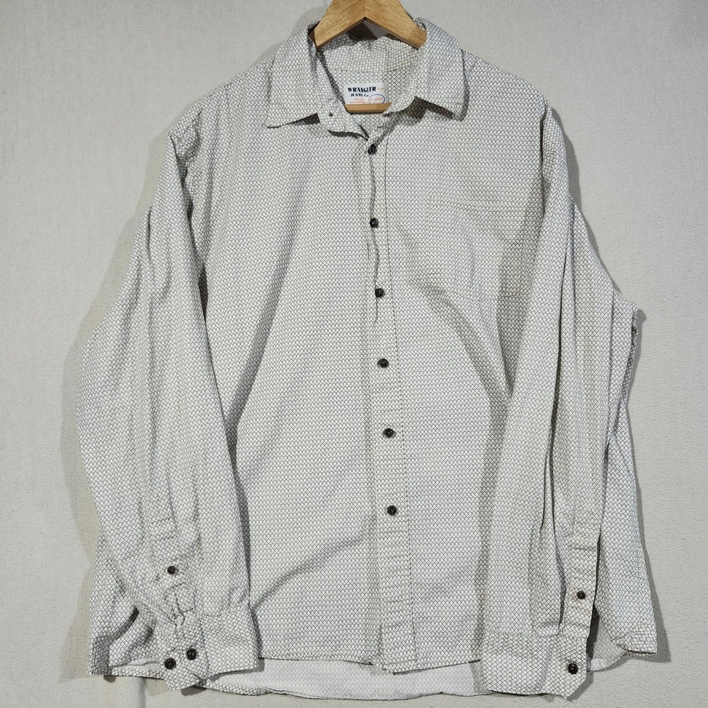 Wrangler Jeans Co Mens 2XL White Black Geometric Diamond Button Down Shirt